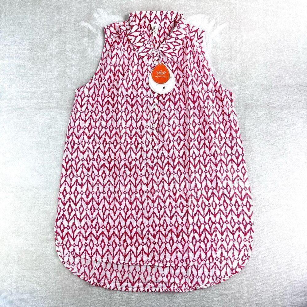 NEW YALA Blouse‎ Organic Cotton Women’s Medium Red White Ikat